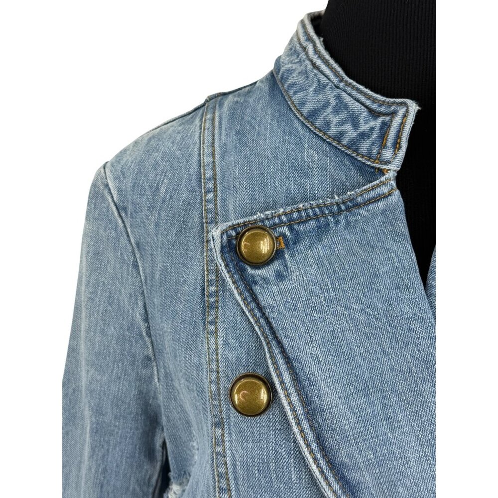 RARE Free People Military Denim Jacket L| Coastal Cowgirl Grunge Boho Streetwear - Picture 3 of 16